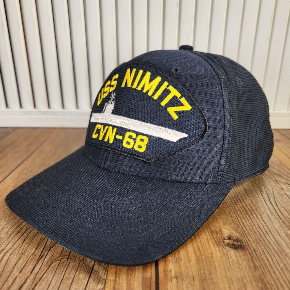 VTG USS Nimitz CVN-68 Eagle Crest Snapback Hat Cap Navy Ship Blue Patch USA Made